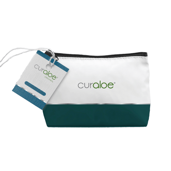 Curaloe Vanity Cosmetic Bag as a perfect gift option, presented in both sizes with a focus on its simplicity and elegance.